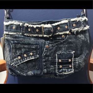 New with tags, Geely Bear denim studded crossbody/shoulder bag